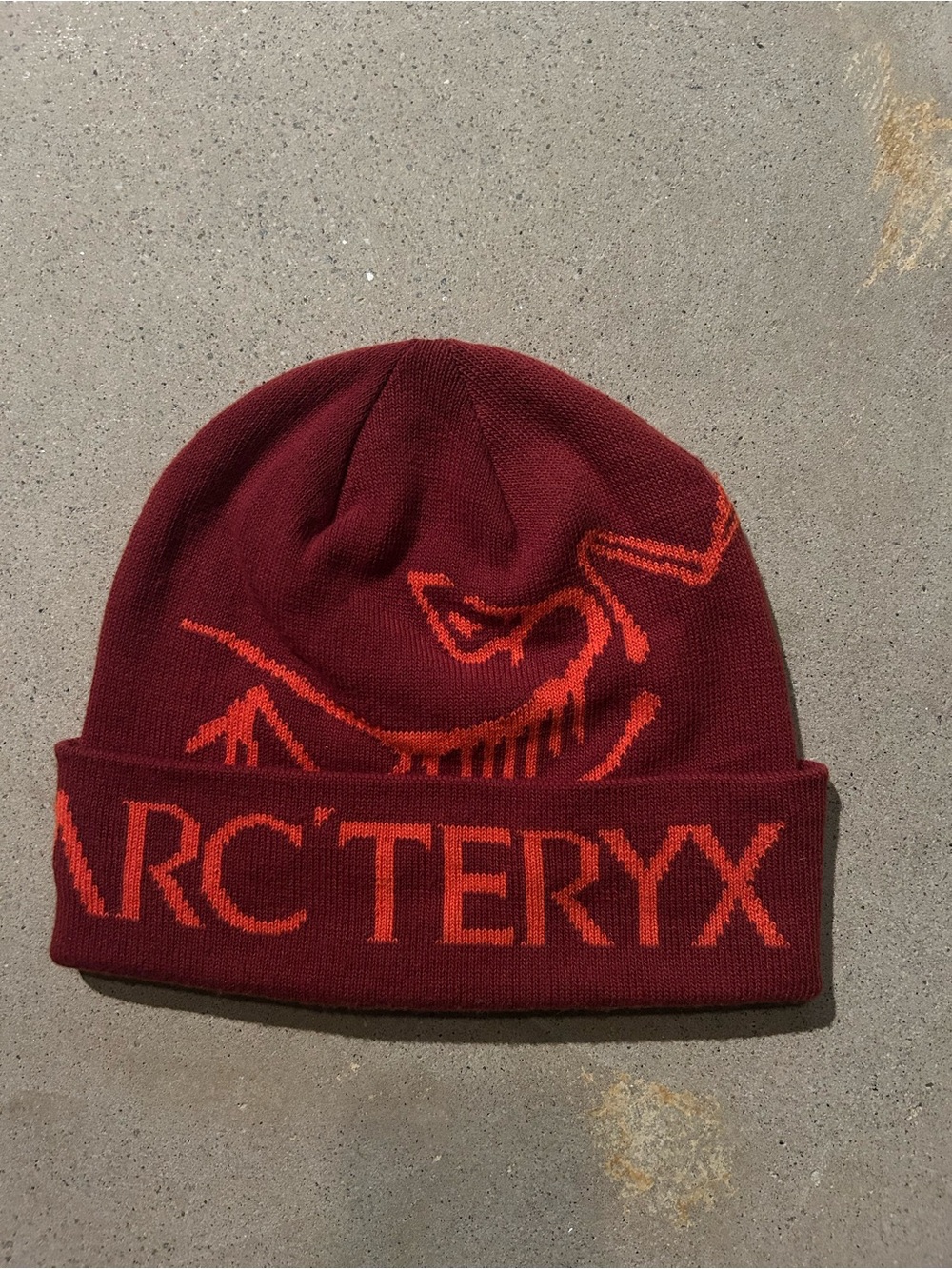 Arc'teryx Maroon Beanie with Orange Logo